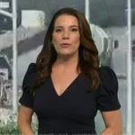 Heather's navy v-neck puff sleeve dress on Good Morning America