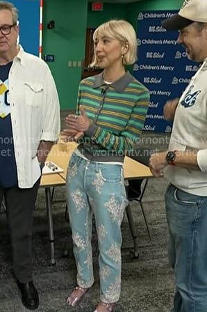 Heidi Gardner’s green striped cardigan and embellished jeans on Today