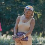 Helen's metallic ribbed tank and beige cargo pants on Sweet Magnolias