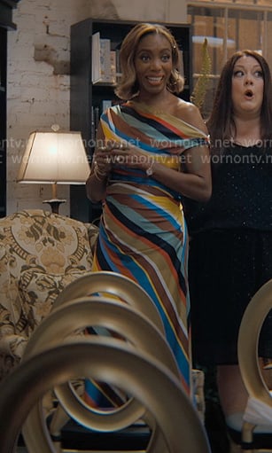 Helen’s multicolor striped jumpsuit on Sweet Magnolias