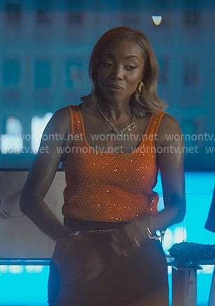 Helen’s orange beaded knit tank on Sweet Magnolias