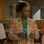 Helen’s orange printed blazer and shorts on Sweet Magnolias