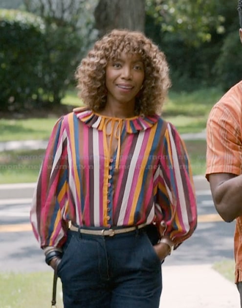 Helen’s striped ruffle blouse on Sweet Magnolias