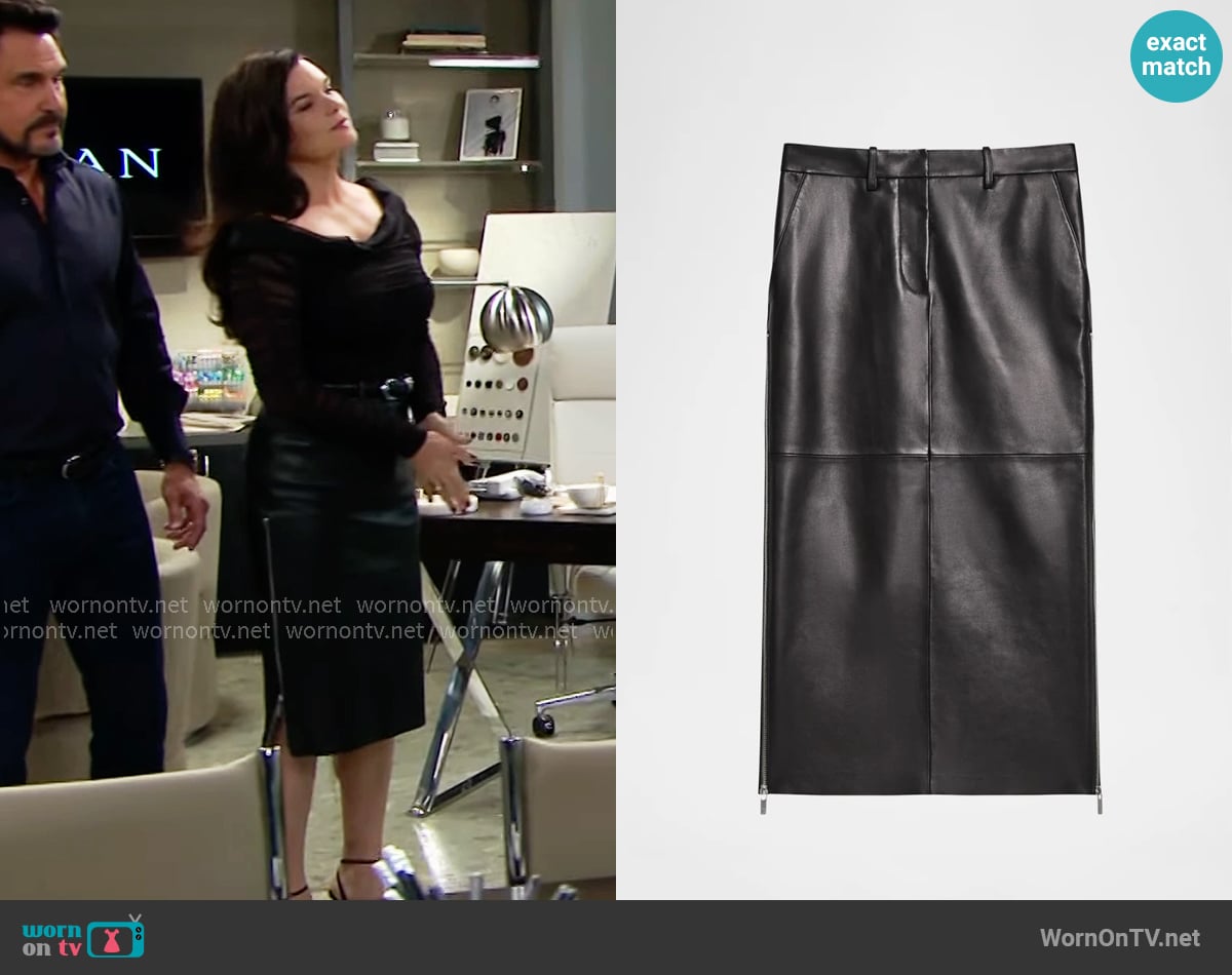 Helmut Lang Zip-Trim Leather Midi-Skirt worn by Katie Logan (Heather Tom) on The Bold and the Beautiful