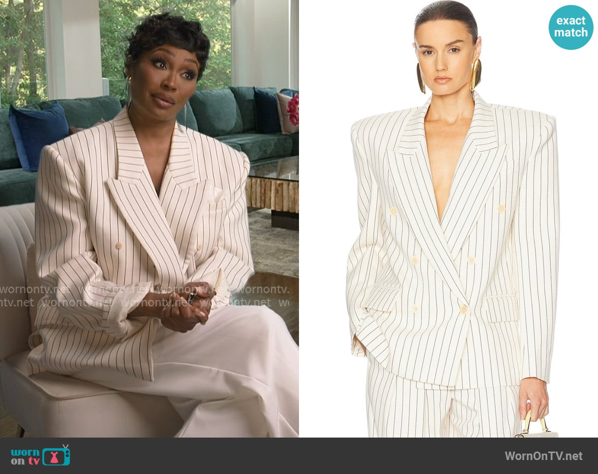 Helsa Pinstripe Double Breasted Blazer worn by Cynthia Bailey on The Real Housewives of Atlanta