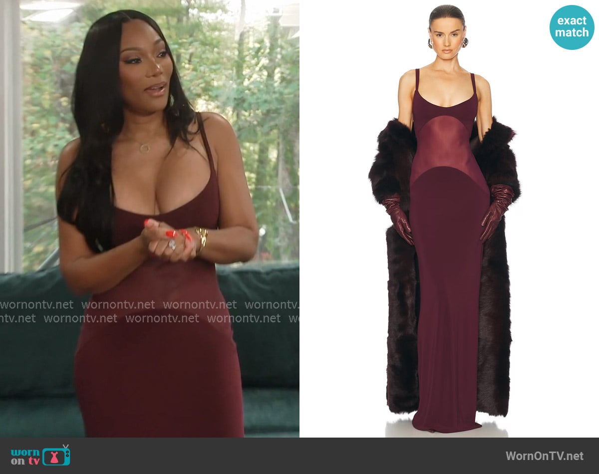 Helsa Sheer Knit Curve Maxi Dress worn by Angela Oakley on The Real Housewives of Atlanta