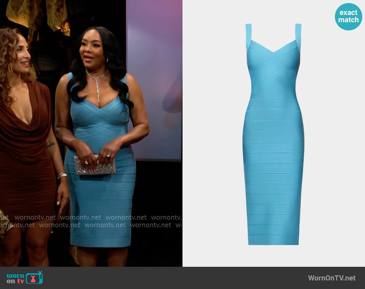Herve Leger The Clio Bandage Midi Dress in Sky worn by Stephanie Simmons (Vivica Fox) on The Young and the Restless