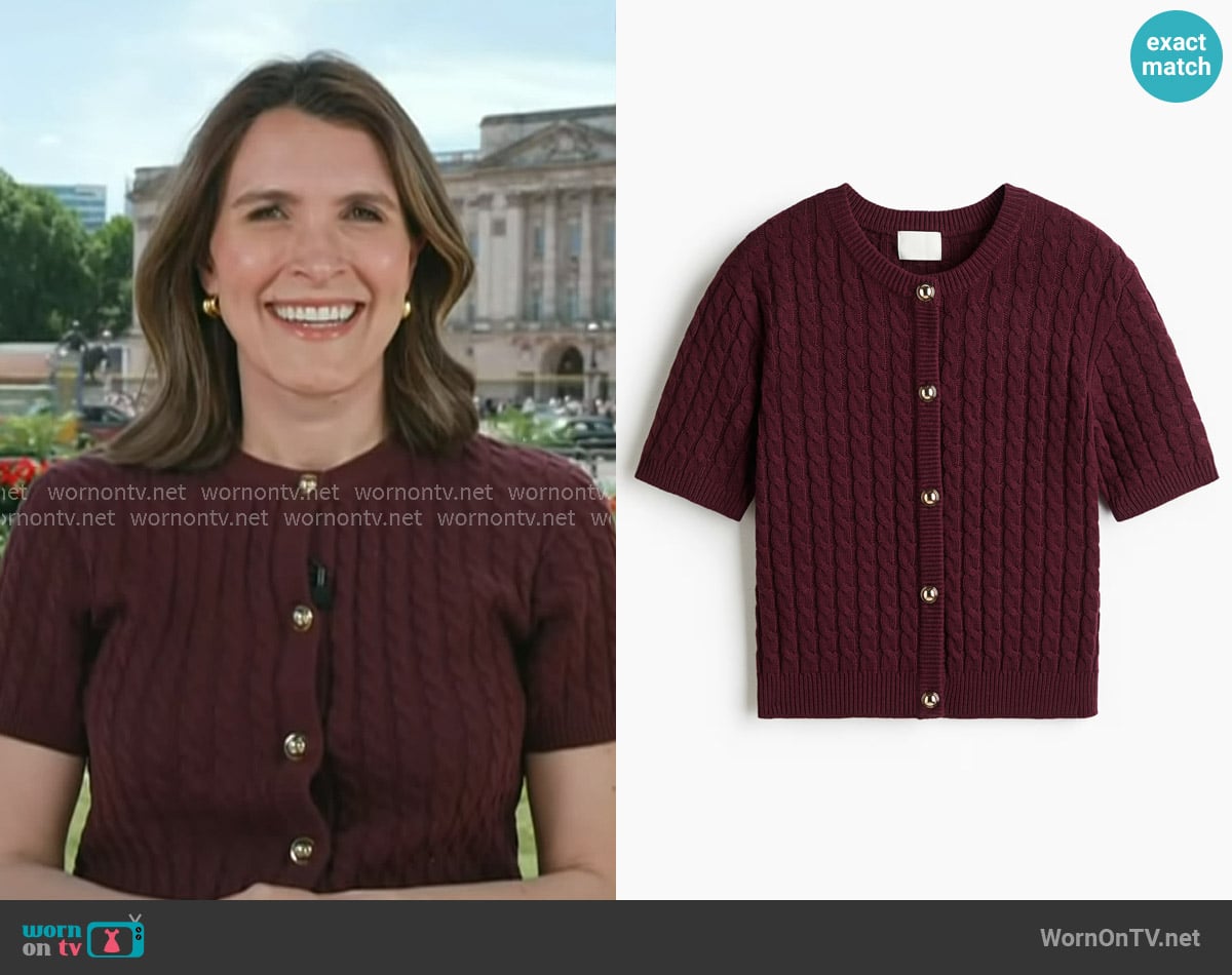 H&M Cable-Knit Cardigan in Burgundy worn by Molly Hunter on Today