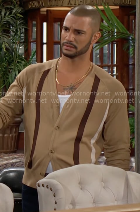 Holden’s camel striped cardigan on The Young and the Restless