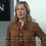Hope’s brown ruffled blouse and pleated pants on The Bold and the Beautiful