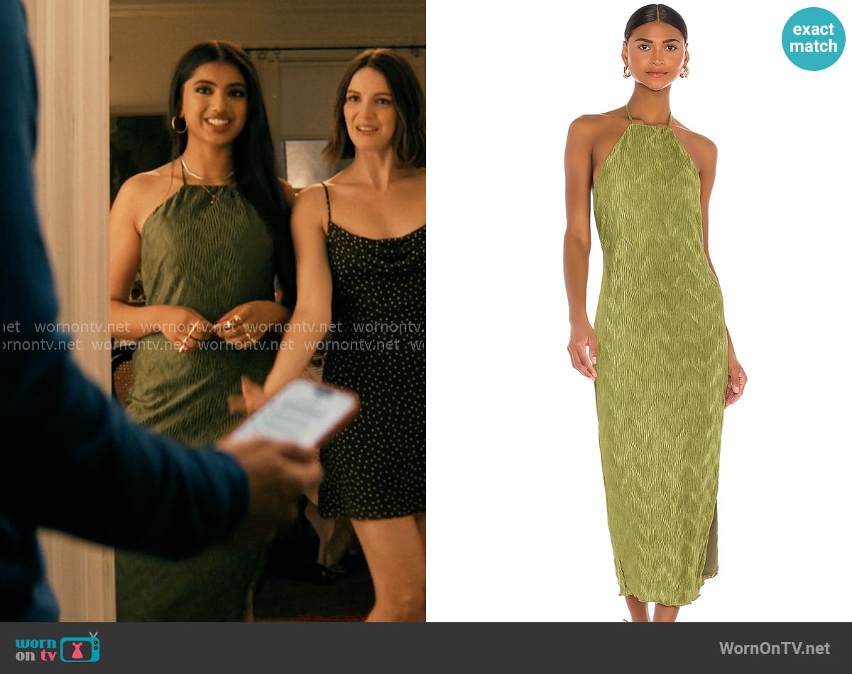 House of Harlow 1960 Frederick Dress in Olive Green worn by Abhinaya Chilukuri (Avantika) on Not Suitable For Work
