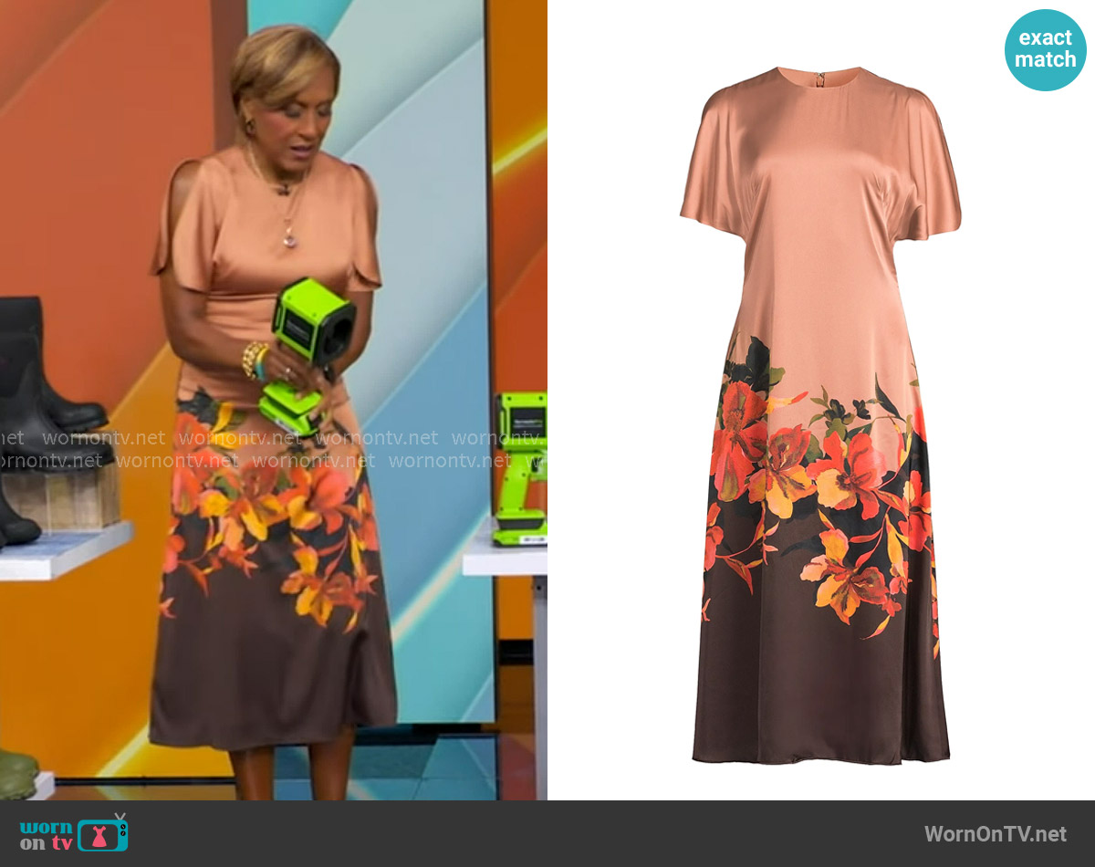 Hutch Raven Dress in Coral Placement Floral worn by Robin Roberts on Good Morning America