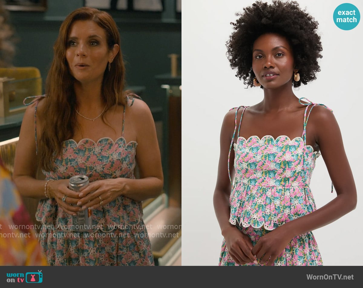 Hyacinth House Pink Multi Floral Scalloped Eyelet Calla Top worn by Maddie Townsend (JoAnna Garcia Swisher) on Sweet Magnolias