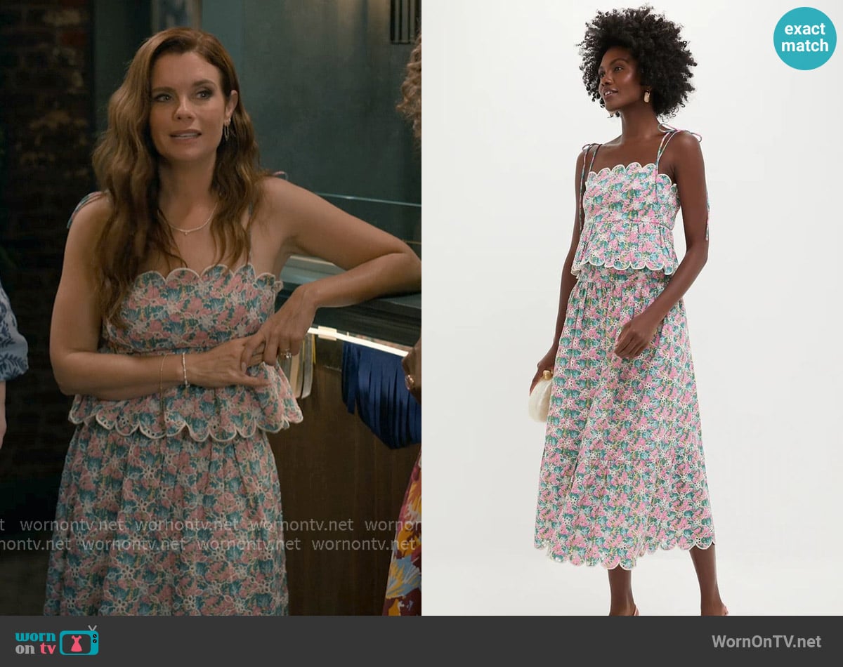 Hyacinth House Pink Scalloped Eyelet Carter Midi Skirt worn by Maddie Townsend (JoAnna Garcia Swisher) on Sweet Magnolias