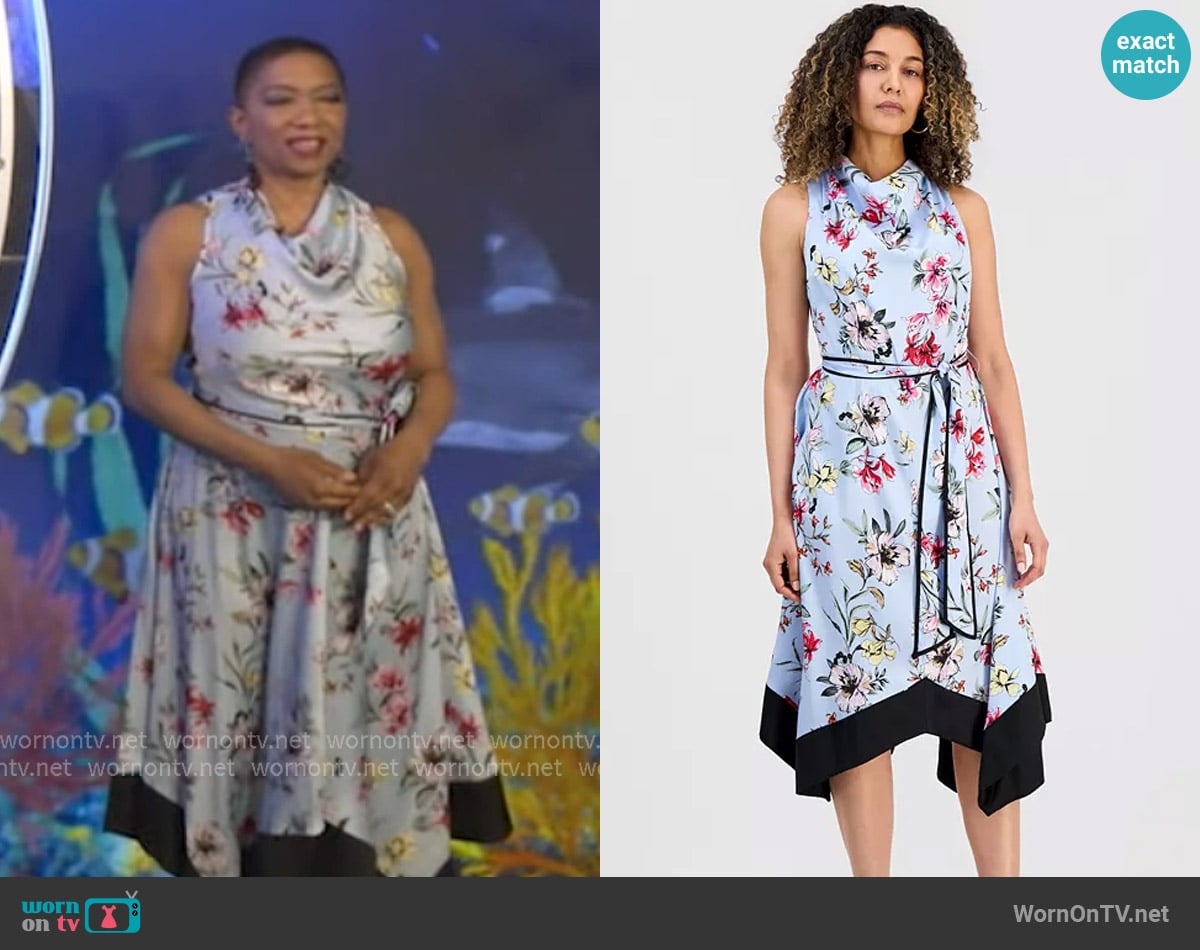 INC International Concepts Asymmetrical Cowlneck Dress worn by Deja Vu on Live with Kelly and Mark