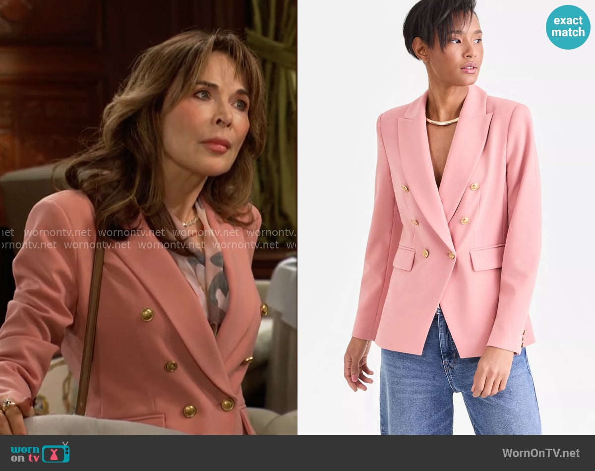 INC International Concepts Double-Breasted Blazer in Desert Sand worn by Jill Abbott (Lauren Koslow) on The Young and the Restless