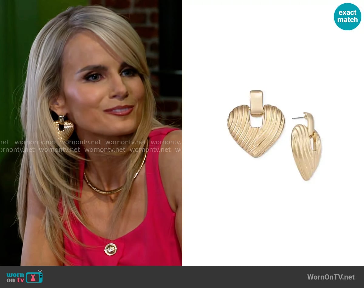INC International Concepts Gold-tone Ribbed Heart Earrings worn by Vanessa McBride (Lauren Buglioli) on Beyond the Gates