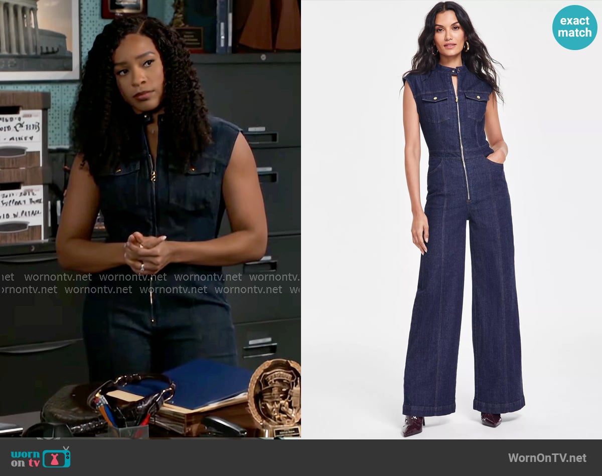 INC International Concepts Wide-Leg Denim Jumpsuit worn by Naomi Hamilton Hawthorne (Arielle Prepetit) on Beyond the Gates