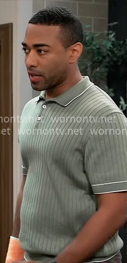 Isaiah’s green rib knit polo shirt on General Hospital