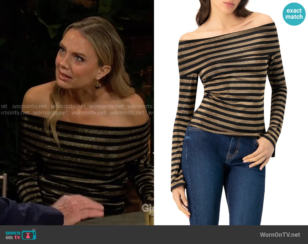 Ivonne Bardot Neckline Striped Long Sleeve Blouse worn by Abby Newman (Melissa Ordway) on The Young and the Restless