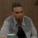 Izaiah's grey colorblock shirt on Beyond the Gates