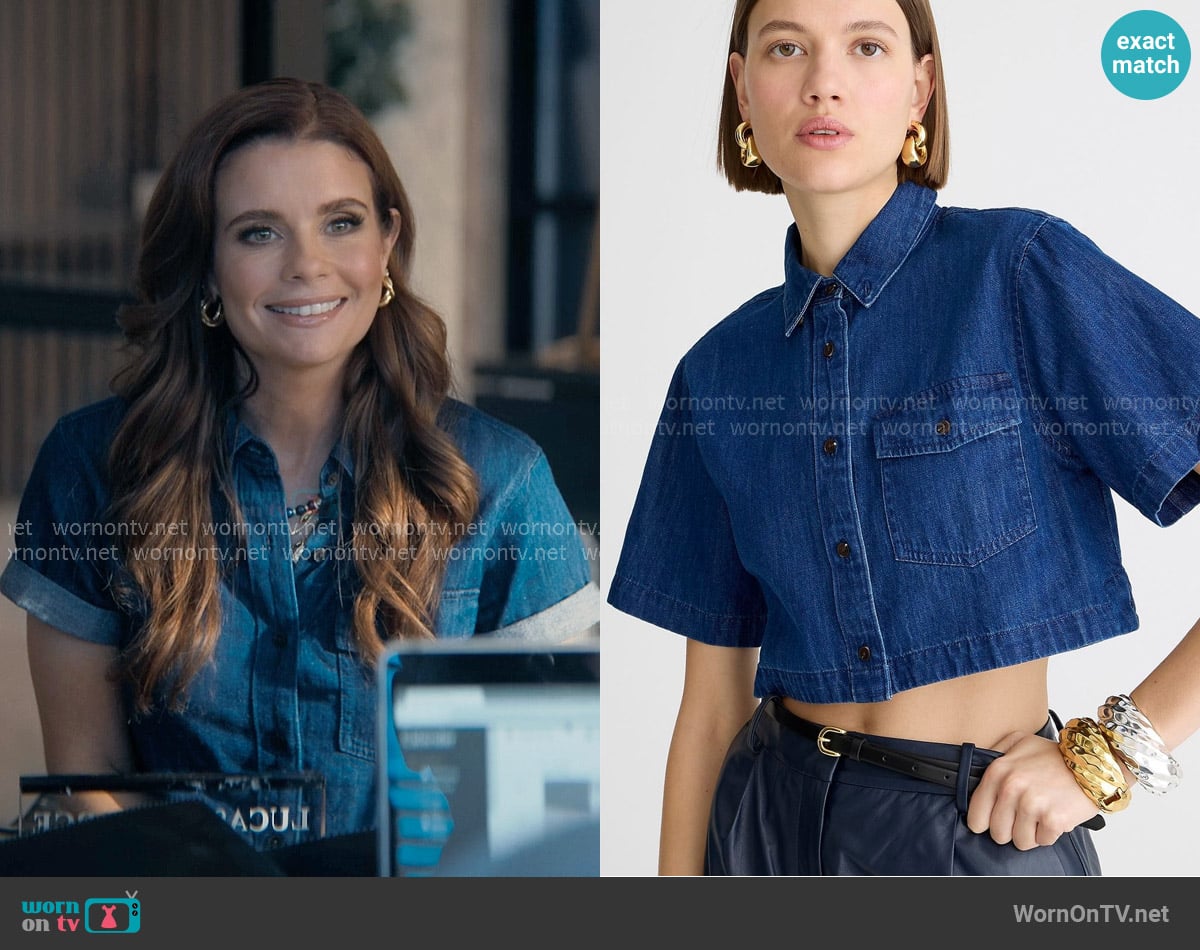J. Crew Cropped Patch-pocket Shirt in denim twill worn by Maddie Townsend (JoAnna Garcia Swisher) on Sweet Magnolias
