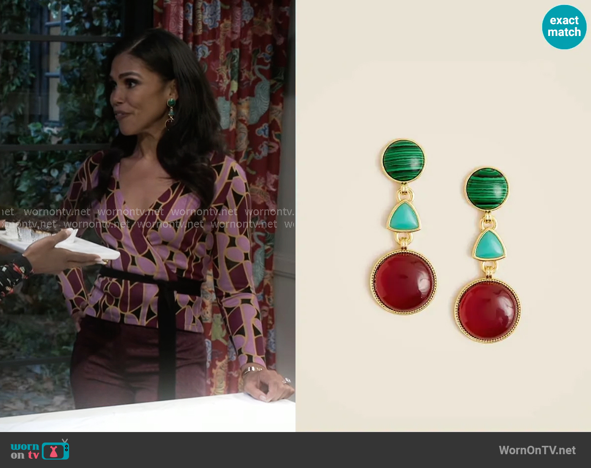 J. Crew Geometric stone drop earrings worn by Dani Dupree (Karla Mosley) on Beyond the Gates