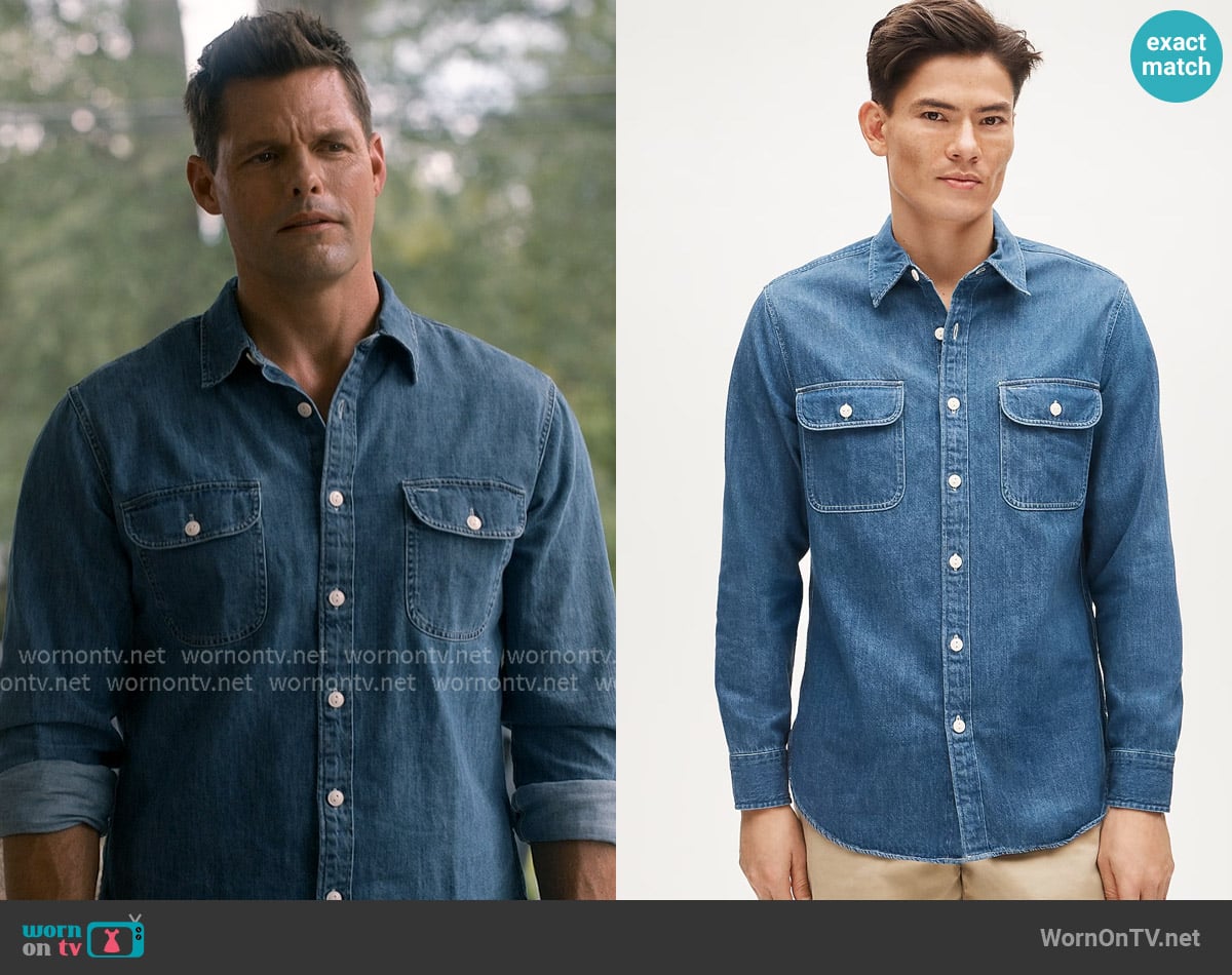 J. Crew Midweight denim workshirt worn by Cal (Justin Bruening) on Sweet Magnolias