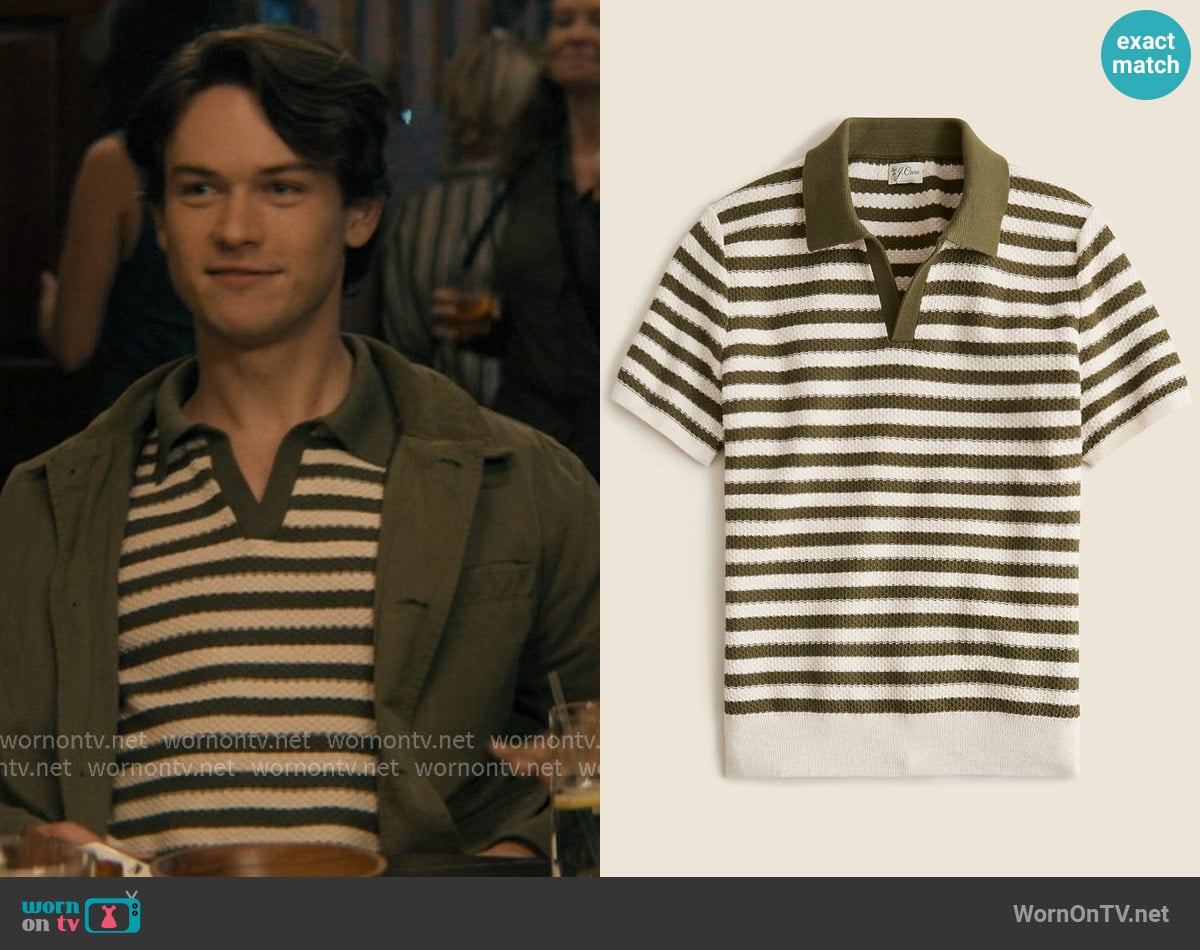 J. Crew Short-sleeve textured-stitch cotton johnny-collar sweater-polo in stripe worn by Josh Teitelbaum (Jack Martin) on Not Suitable For Work