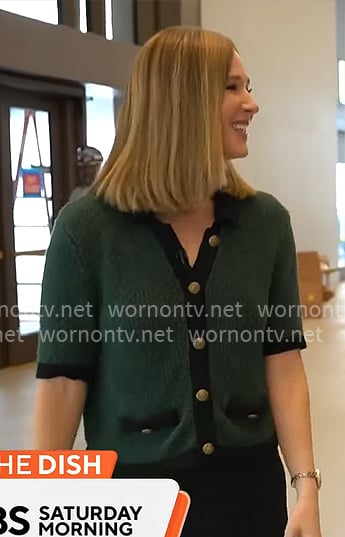 Jackie Kostek’s green cardigan on CBS Mornings