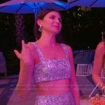 Janet’s silver metallic crop top and skirt on The Valley