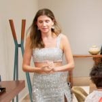 Janet’s silver metallic crop top and skirt on The Valley