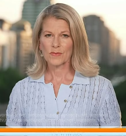 Janis Mackey Frayer’s blue knit polo sweater on Today