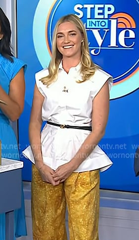Jasmine Snow’s white peplum shirt and yellow print pants on Today