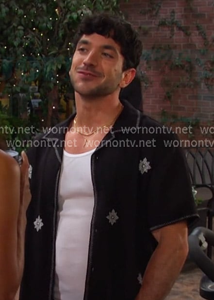 Javi’s black embroidered short sleeve shirt on Days of our Lives