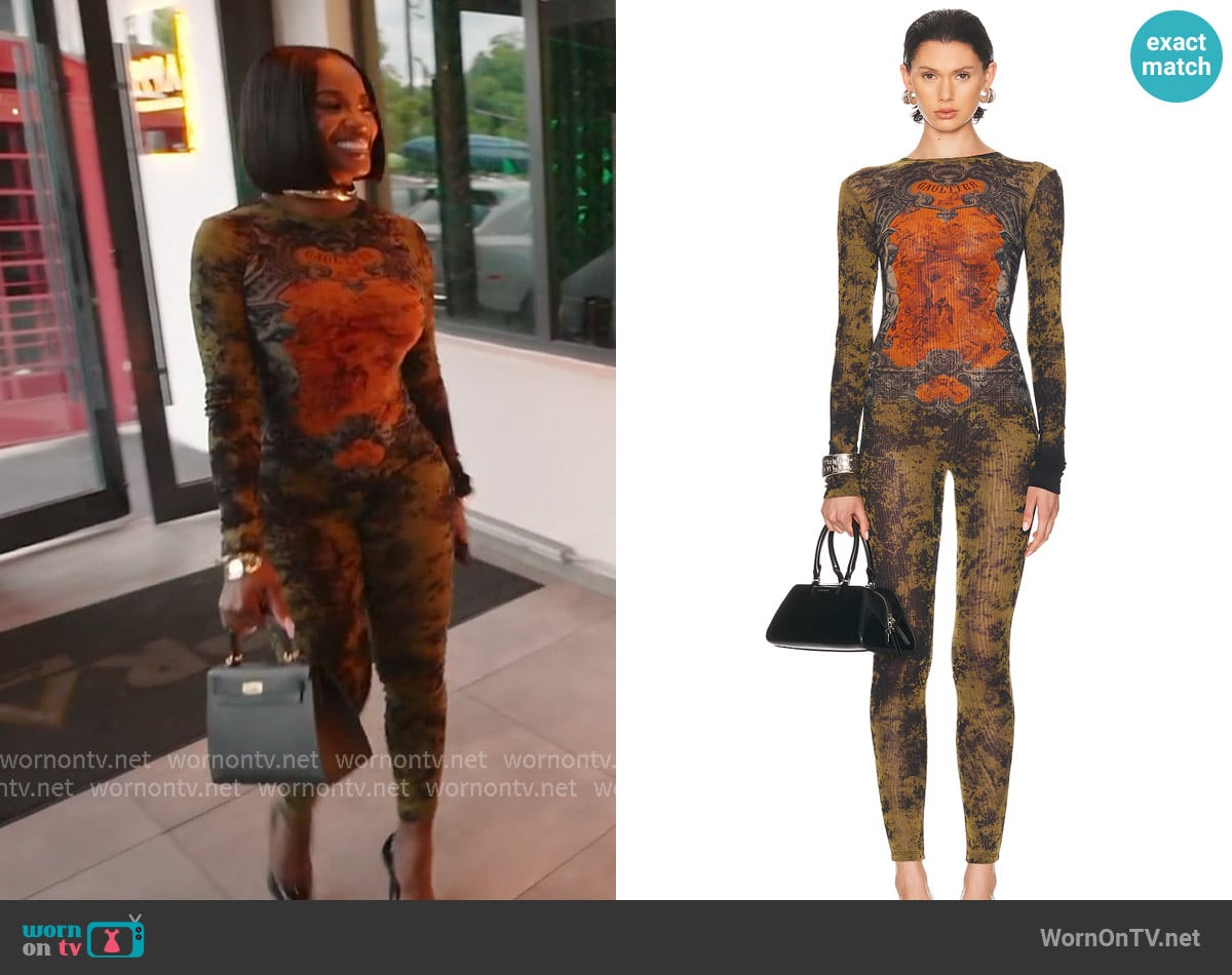 Jean Paul Gaultier Medaillon Mesh Printed Catsuit worn by Shamea Morton Mwangi on The Real Housewives of Atlanta