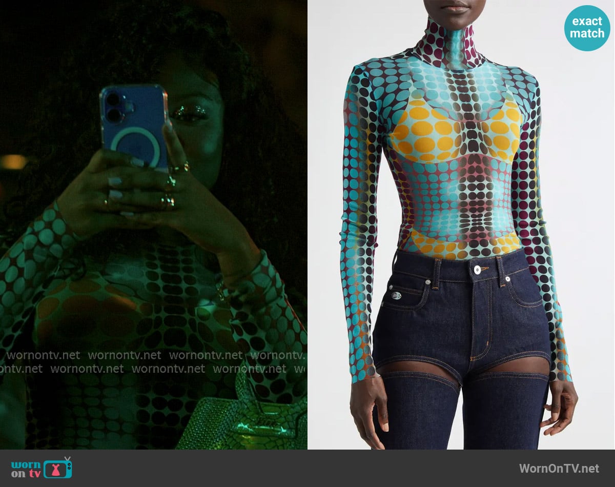 Jean Paul Gaultier Polka Dot Trompe l'Oeil Long Sleeve Mesh Top