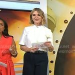 Jenna's white cropped top and navy colorblock wide-leg pants on Today