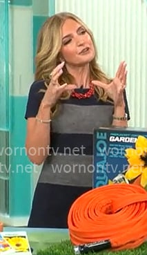 Jennifer Coffey’s navy and grey colorblock dress on CBS Mornings