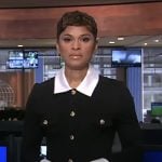 Jericka's black collared button front dress on CBS Evening News