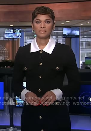 Jericka’s black collared button front dress on CBS Evening News