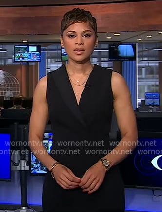Jericka’s black sleeveless v-neck dress on CBS Evening News