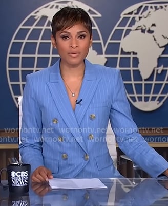 Jericka’s blue pinstripe blazer on CBS Evening News