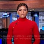Jericka’s red button detail dress on CBS Evening News