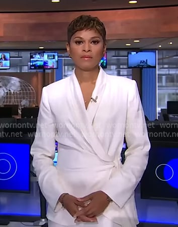 Jericka’s white wrap blazer on CBS Evening News