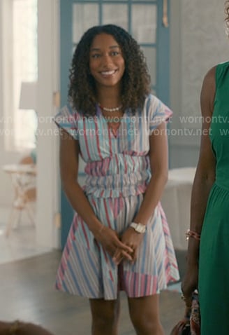 Jessica’s blue striped v-neck mini dress on Sweet Magnolias