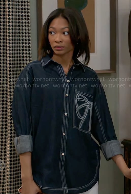 Jessica’s denim bow shirt on Beyond the Gates