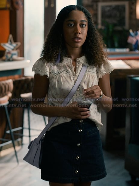 Jessica’s floral lace inset top on Sweet Magnolias