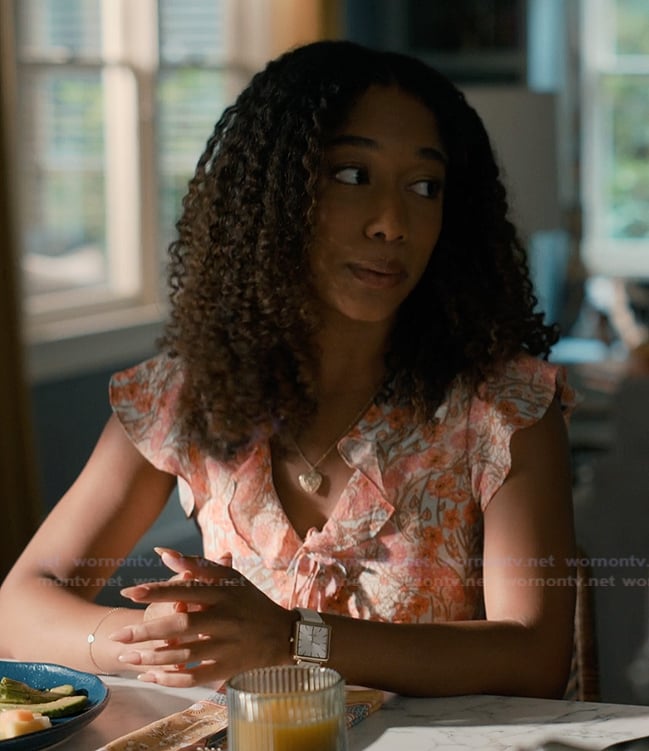 Jessica’s floral print ruffle top on Sweet Magnolias