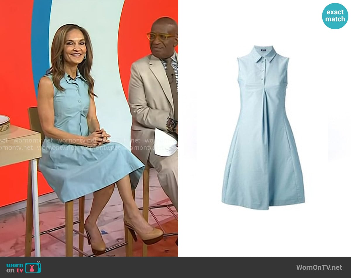 Jil Sander Navy Pleated Shirt Dress in Light Blue worn by Joy Bauer on Today